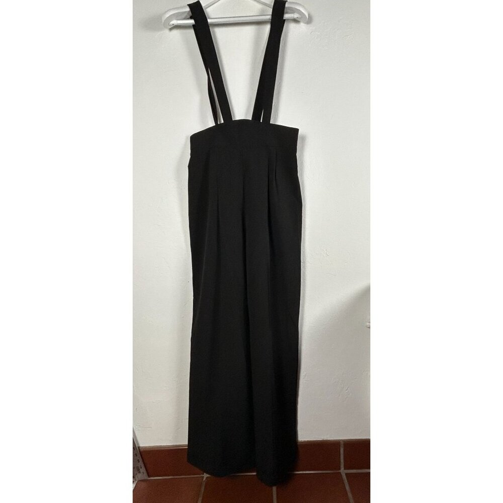 Stop Staring! Womens Suspender Style Jumpsuit Large Black Wide-Leg Stretch USA